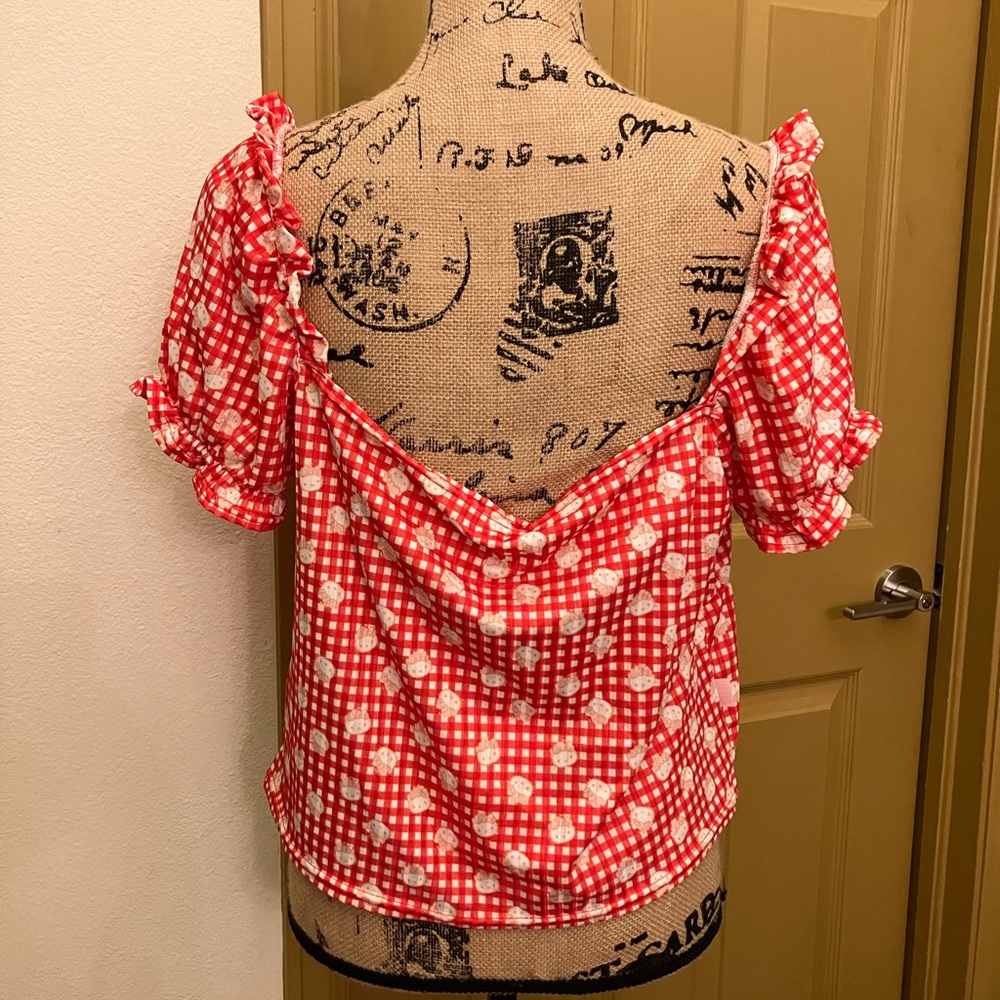 NGO new girl order hello kitty gingham milk maid top off shoulder cute 16 18 1X - Picture 5 of 6